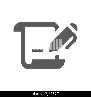 Schwarzes Vektorsymbol für Zeichenpapier des Stifts. Dokumentblatt, ausgefülltes Symbol für Vertrag und Vertrag. Stock Vektor