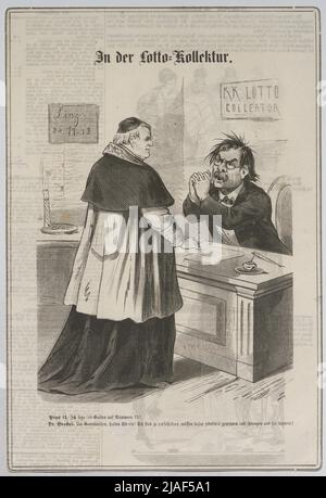 Im Lotteriesammler; Finanzminister Rudolf Brestel, Papst Pius IX. (Karikatur aus 'Kikeriki'). Carl von Stur (1840-1905), Karikaturist Stockfoto