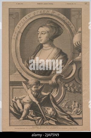 Ann Bullen, Königin von K. Henry VIII '. Anne Boleyn (Zeitungsholzstich aus der Illustrirte Frauen-Zeitung). Adolf Neumann (1825-1884), Holzstecher, nach: Jakob Houbraken (1698-1780), Künstler, nach: Hans Holbein der Jüngere (1497-1543), Künstler Stockfoto