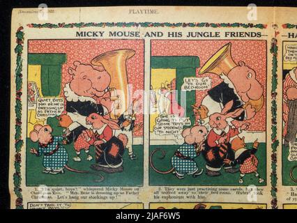 Micky Mouse in der Weihnachtsausgabe des „Playtime“-Magazins, 23.. Dezember 1922, ein Stück Nachbildung von Erinnerungsstücken zum Thema Weihnachten. Stockfoto