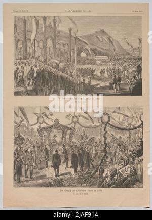 Die Ankunft der kaiserlichen Braut in Wien am 22. April 1854; die Ankunft der kaiserlichen Braut in Wien am 23. April 1854. '. Kaiserin Elisabeth von Österreich; die Ankunft und Ankunft der kaiserlichen Braut in Wien im April 1854 (aus der Neuen Illustrirte Zeitung. „, Wien). Vinzenz Katzler (1823 – 1882), Künstler Stockfoto