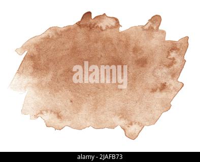 Abstrakte braune Wasserfarbe Splash Textur isoliert auf weißem Hintergrund Stockfoto