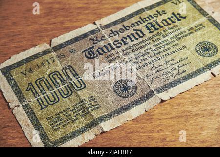 Alte deutsche Banknote 1000 Mark Stockfoto