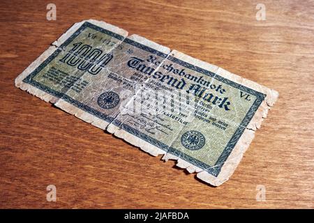 Alte deutsche Banknote 1000 Mark Stockfoto