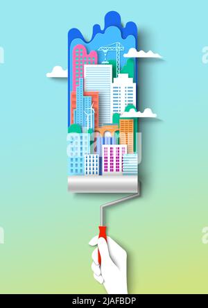 Green City und Öko-Haus Gebäude und malen Logo Stock Vektor