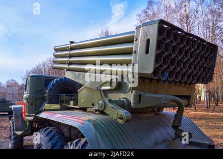 Mehrere Abschussraketen Grad. Sowjetische und russische Raketenabschusssysteme Stockfoto