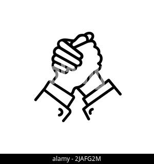 Silhouette der Seele Bruder Hand schütteln Zeichen auf weißem Hintergrund mit weißen Linien definieren Daumen und Finger. Handgesten Flaches Symbol Vektorgrafik Stock Vektor