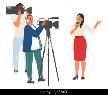 Journalist, tv-Reporter und Kameramann Flat Vector Stock Vektor