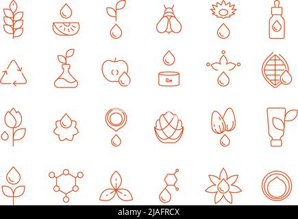 Lineare kosmetische Symbole. Umweltfreundliche Hautpflege natürliche Kosmetik Bio-Produkte grellen Vektor Illustrationen Set Stock Vektor