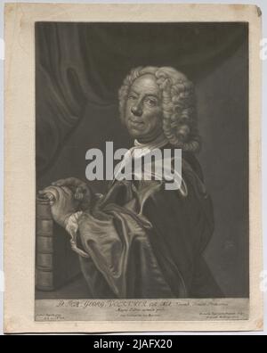 D. ioh. Georg. Volkamer, Coll. Med. Norimb. Senior Primarius. Magni Patris Aemula Proles. '. Johann Georg Volckamer (auch Volkamer, Volcamer oder Volkammer), deutscher Arzt, primär in Nürnberg. Bernhard Vogel (1683-1737), Kupferstecher, nach: Johann Kupetzky (1667-1740), Künstler, Bernhard Vogel (1683-1737), Verleger Stockfoto
