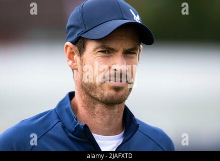 SURREY, GROSSBRITANNIEN. 30.. Mai 2022. Andy Murray im Trainingsanzug vor dem Spiel während der Surbiton Trophy 2022 im Surbiton Racket & Fitness Club am Montag, den 30. Mai 2022 in SURREY ENGLAND. Kredit: Taka G Wu/Alamy Live Nachrichten Stockfoto