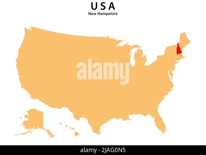 Karte des Staates New Hampshire auf der Karte der USA hervorgehoben. Karte von New Hampshire über den Vereinigten Staat Amerika. Stock Vektor