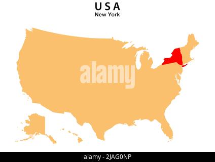 Karte des Staates New York auf der Karte der USA hervorgehoben. Karte von New York über den Vereinigten Staat Amerika. Stock Vektor