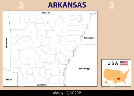 Karte von Arkansas. Karte des Arkansas Bezirks in Gliederung. Vektorkarten-Design Stock Vektor