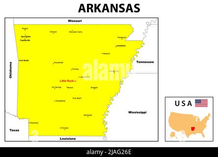 Karte Von Arkansas. State- und District-Karte von Arkansas. Administrative und politische Karte von Arkansas mit dem Hauptbezirk Stock Vektor