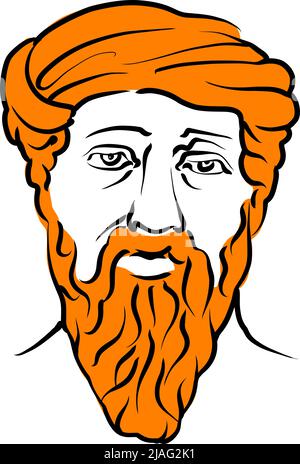 Pythagoras von Samos Vektorzeichnung mit Oberfläche für Haar. Handgezeichnete Skizze des Künstlers Knut Hebstreit. Zeichnung zur Verwendung bei jedem Marketingprojekt Stock Vektor