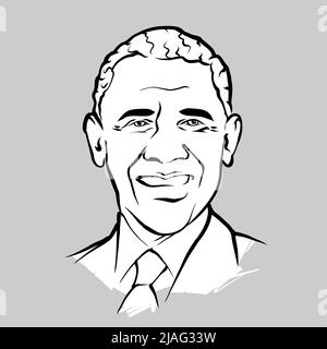 Barack Obama Moderne Vektorzeichnung. Handgezeichnete Skizze des Künstlers Knut Hebstreit. Zeichnung für die Verwendung bei Marketingprojekten und für den Weiterverkauf als pri Stock Vektor