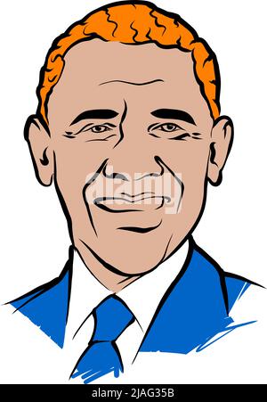 Barack Obama Vektorzeichnung mit farbigen Oberflächen. Handgezeichnete Skizze des Künstlers Knut Hebstreit. Zeichnung für die Verwendung in jedem Marketingprojekt und für Stock Vektor