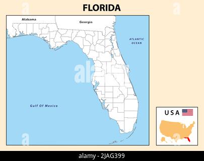 Karte Von Florida. Politische Landkarte von Florida in Outline. Distriktkarte mit den USA. Stock Vektor