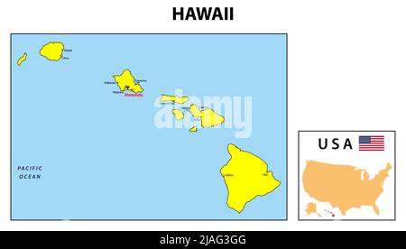 Hawaii-Karte. Staat- und Distriktkarte von Hawaii. Administrative und politische Karte von Hawaii mit großem Bezirk Stock Vektor