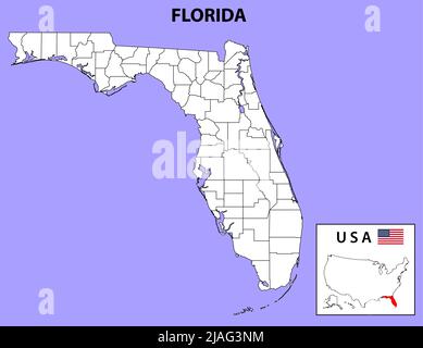 Karte Von Florida. Distriktkarte von florida in Outline. Distriktkarte mit den USA. Stock Vektor