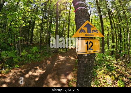 Ein OFATV ATV und ein Dirtbike Multi-Use oder Mehrzweckpfad in Phelpston, Ontario, Kanada Stockfoto