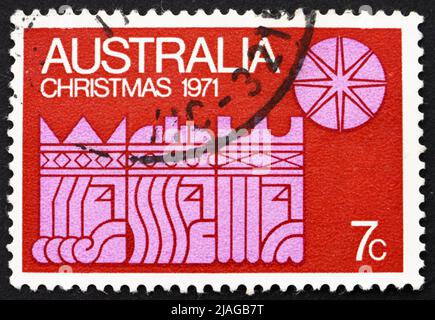 AUSTRALIEN - UM 1971: Eine in Australien gedruckte Briefmarke zeigt Three Kings and Star, Weihnachten, um 1971 Stockfoto