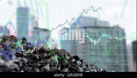 Bild der Verarbeitung finanzieller Daten über dem Stadtbild Stockfoto
