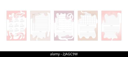 2022 Kalender und tägliche wöchentliche monatliche Planer Liste mit zarten minimalistischen Design zu tun. Stock Vektor