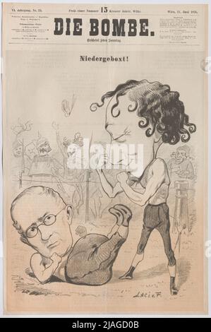 Downproof! '. Benjamin Disraeli schlägt Gortschakow in einem Boxkampf, Staatsmänner (Titelseite von „die Bomb“). László frecskay (1844-1916), Karikaturist, C. Angerer & Göschl, Realisation Stockfoto
