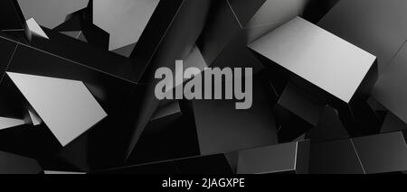 Abstrakt Luxus Geometrische moderne Chaos Cubes Modern Silver Grey Iillustration Hintergrundtapete 3D Illustration Stockfoto