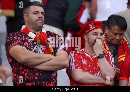 Paris, Frankreich, 28.. Mai 2022. Liverpool-Fans schauen sich während des Spiels der UEFA Champions League im Stade de France, Paris, an. Bildnachweis sollte lauten: Jonathan Moscrop / Sportimage Stockfoto