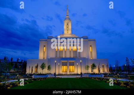 Pocatello Idaho LDS Temple Building Mormon Church of Jesus Christ sakrales religiöses Gebäude Stockfoto