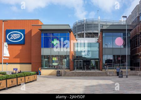 Eintritt zum Golden Square Shopping Centre, Hilden Square, Warrington, Che'hire, England, Vereinigtes Königreich Stockfoto