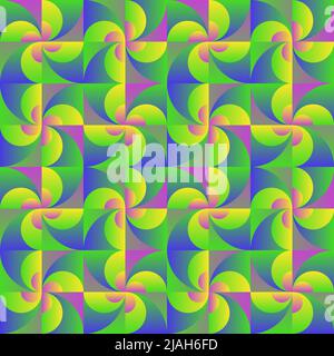 Moderne Vektor nahtlose Mustergrafiken mit bizarren psychedelischen Farbverläufen und abstrakten geometrischen Formen und minimalistischen Geometrieformen gemacht. Stock Vektor