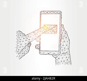 Drücken Sie mit dem Finger auf eine Nachricht auf der Abbildung des Telefons auf weißem Hintergrund Stock Vektor