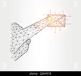 Tippen Sie mit dem Finger auf eine Meldung Low-Poly-Illustration auf weißem Hintergrund Stock Vektor