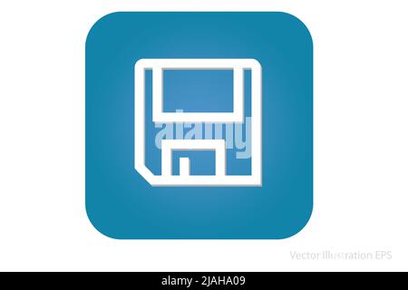 Weißes Diskettensymbol als Vorlage für Datenspeicherung und Sicherheit auf blauem abgerundetem Rechteck. Vektorgrafik Stock Vektor