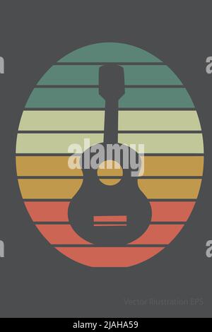 Akustikgitarre Symbol auf oval mit Retro-Gaming farbigen Hintergrund. Vektorgrafik Stock Vektor