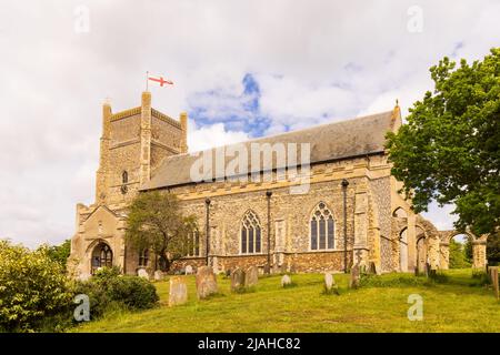 Außenansicht der St. Bartholomäus-Kirche. Orford, Suffolk. VEREINIGTES KÖNIGREICH Stockfoto