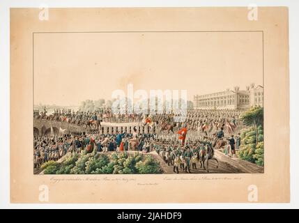 „Die alliierten Mächte wurden am 31. März 1814 in Paris aufgezeichnet“. „Die alliierten Mächte wurden am 31. März 1814 in Paris aufgezeichnet“. Nach: Johann Nepomuk Hoechle (Höchle) (1790-1835), Schublade, Kilian d. J. Ponheimer (1788-1829), Kupferstecher, Joseph Eder (1760-1835), Verleger Stockfoto