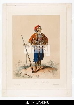 „Haram-Pascha Seressaner.“ (Porträt eines kroatischen Soldaten 1848 vor Wien). Carl Anton Goebel (auch Göbel) (1824-1899), Lithographie, Johann Rauh (1803-1863), Drucker, Anton Paternos Witwe, Verlag Stockfoto