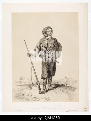 „Haram-Pascha Seressaner.“ (Porträt eines kroatischen Soldaten 1848 vor Wien). Carl Anton Goebel (auch Göbel) (1824-1899), Lithographie, Johann Rauh (1803-1863), Drucker, Anton Paternos Witwe, Verlag Stockfoto