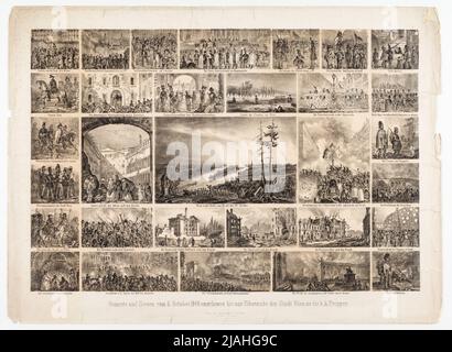 'Moments and Scenen vom 6. Oktober 1848 begannen die K. K.-Truppen, bis die Stadt Wien uiber war.' (31 Darstellungen von Szenen vom 6.. Oktober bis zum Sturm auf das Burgtor am 31. Oktober 1848). Franz Kaliwoda, Lithograph Stockfoto