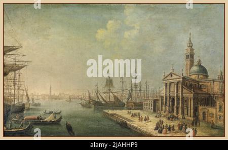 VENEDIG VENEZIA SAN GIORGIO MAGGIORE ÖLGEMÄLDE Künstler Michele Marieschi (1710–1743) Gemälde Ansicht des Bacino di San Marco von der Kirche und Insel San Giorgio Maggiore Venezia Venedig Italien Datum von 1743 Öl auf Leinwand Stockfoto