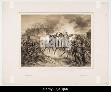 'Die Schlacht des K.K. Militärs auf Tabor / am 6. Oktober 1848.' (Generalmajor Hugo aus Bredy wird vom Pferd geschossen.) Vinzenz Katzler (1823-1882), Lithograph, Johann Höfelich (1796-1849), Drucker Stockfoto