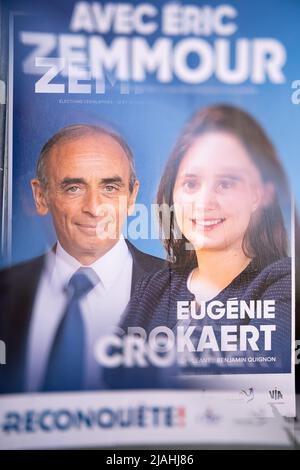 Frankreich, Bretagne, Dinan am 2022-05-30. Im Rahmen des Wahlkampfs für die Parlamentswahlen vom 12. Und 19. Juni 2022 im zweiten Wahlkreis Cote Stockfoto