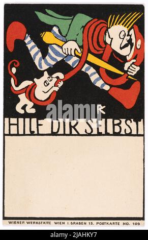 Postkarte der Wiener Werkstätte Nr. 109: 'Hilf dir selbst'. Rudolf Kalvach (1883-1932), Künstler, Wiener Werkstätte, Verlag Stockfoto