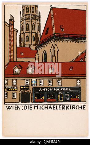 Postkarte der Wiener Werkstätte Nr. 140: Wien: Die Michaelerkirche. Vermutlich: Urban Janke (1887-1915), Künstlerin, Wiener Werkstätte, Verlag Stockfoto