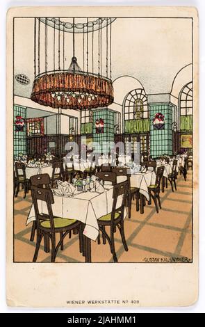 Postkarte der Wiener Werkstätte Nr. 408: Restaurant Staatsbahnhof Wien X, Josef Pohl. Gustav Kalhammer (1886-1919), Künstler, Wiener Werkstätte, Verlag Stockfoto